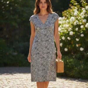Athleta Women's Black White Black White Nectar Print Faux Wrap Dress Medium
